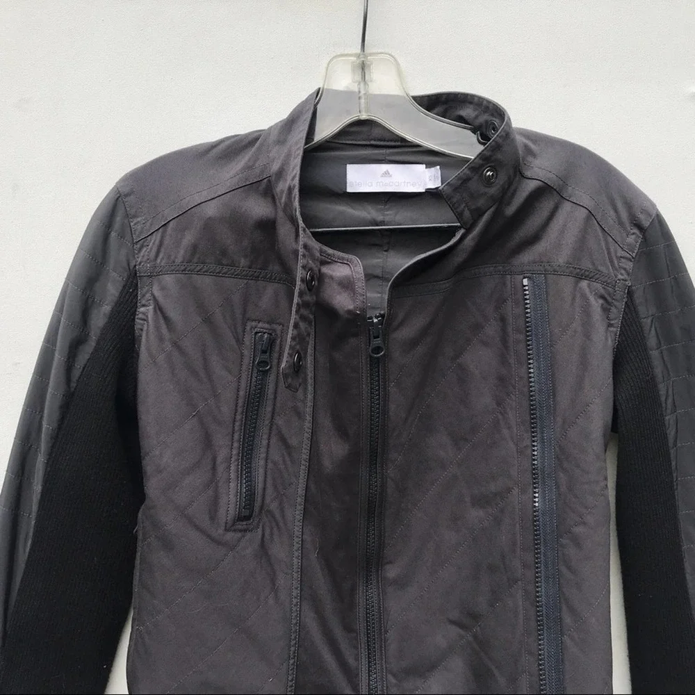 🚩FADED SHOULDERS Adidas Stella McCartney Moto jacket xs crop black biker - Picture 7 of 8